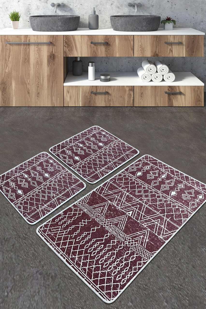 Set covorase de baie, L'essentiel Maison, Straordinario Djt, Roșu Claret / Alb - imagine 3